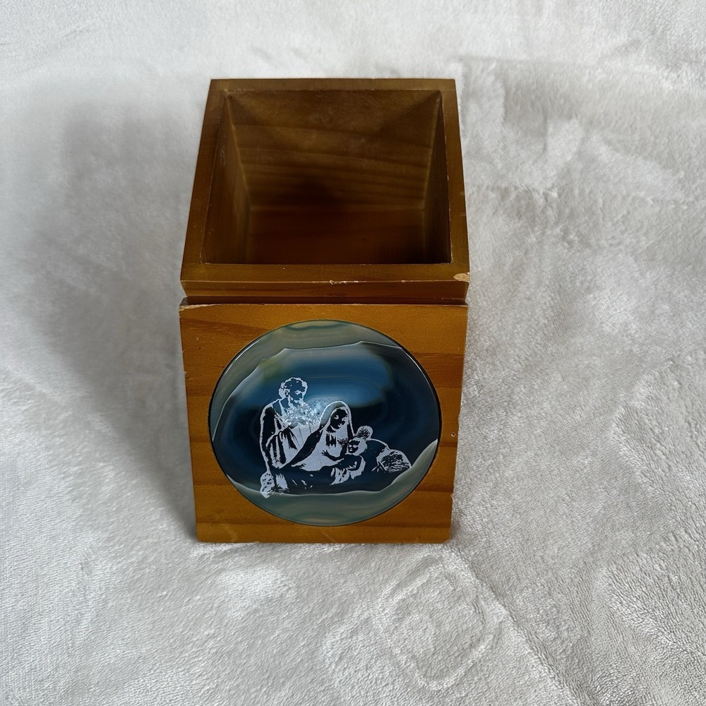 Holy Family Small Wood Box Religious Gift Rosary Trinket Keepsake Christianity